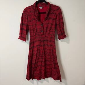 Nooworks Women's Dress Mini Red Black Small Half Sleeve Zig Zag